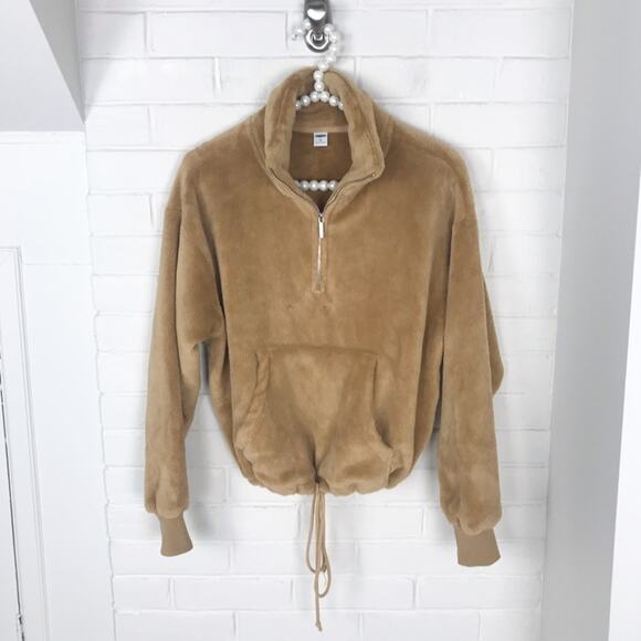 Old Navy Tan Brown Cropped Cozy Fuzzy Pullover Jacket - Picture 1 of 7